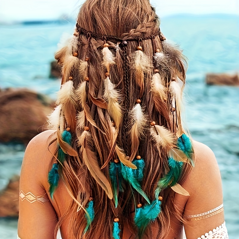 Boho Faux Feather Headband Women Hair Accessories Temu