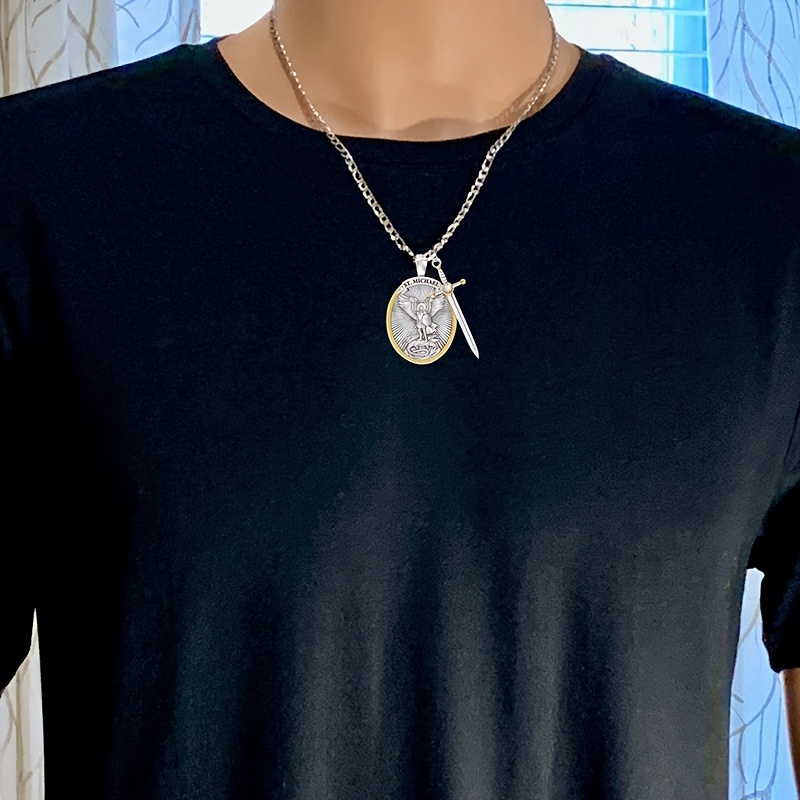 Saint Michael Archangel Shield Necklace, Religious Amulet