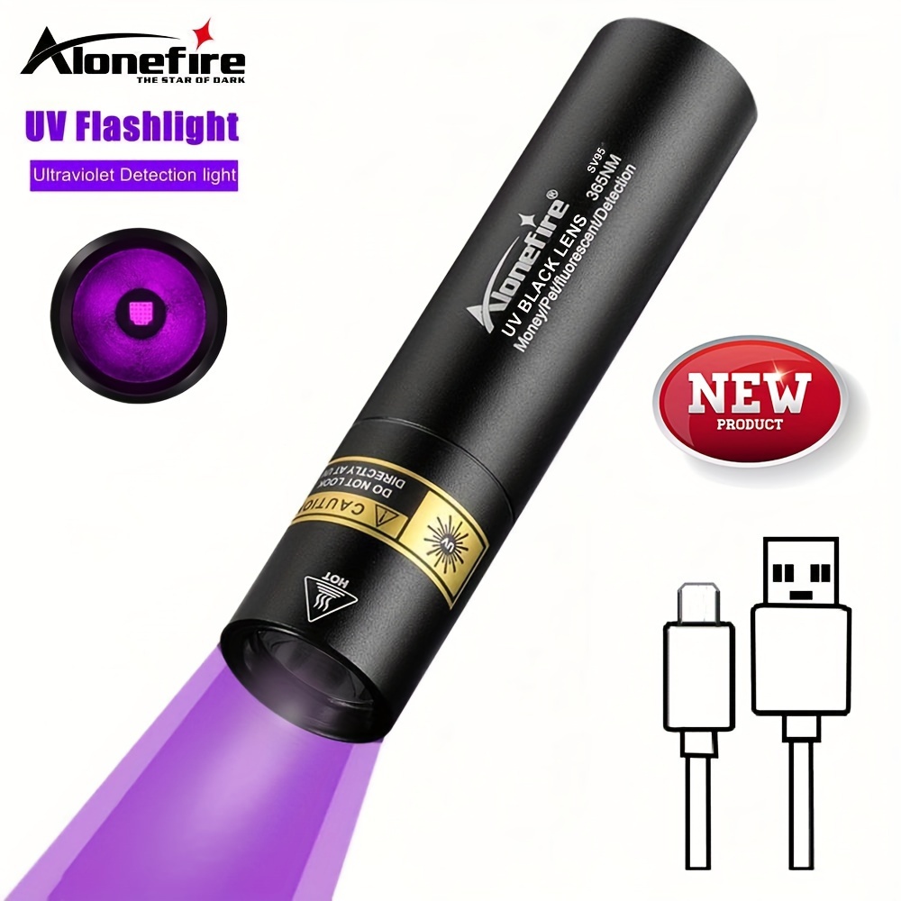 ALONEFIRE SV83 - Linterna UV de 365 nm, 20 W, recargable por USB, luz  negra, detector de orina para curado de resina, escorpión, pesca,  minerales