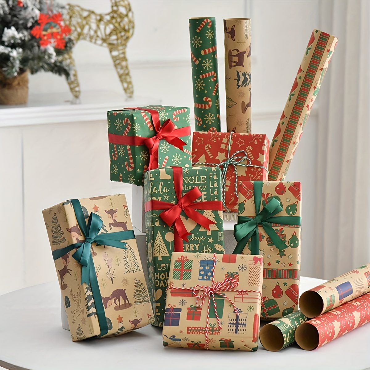 Vintage Christmas Kraft Paper Christmas Gift Diy Wrapping - Temu