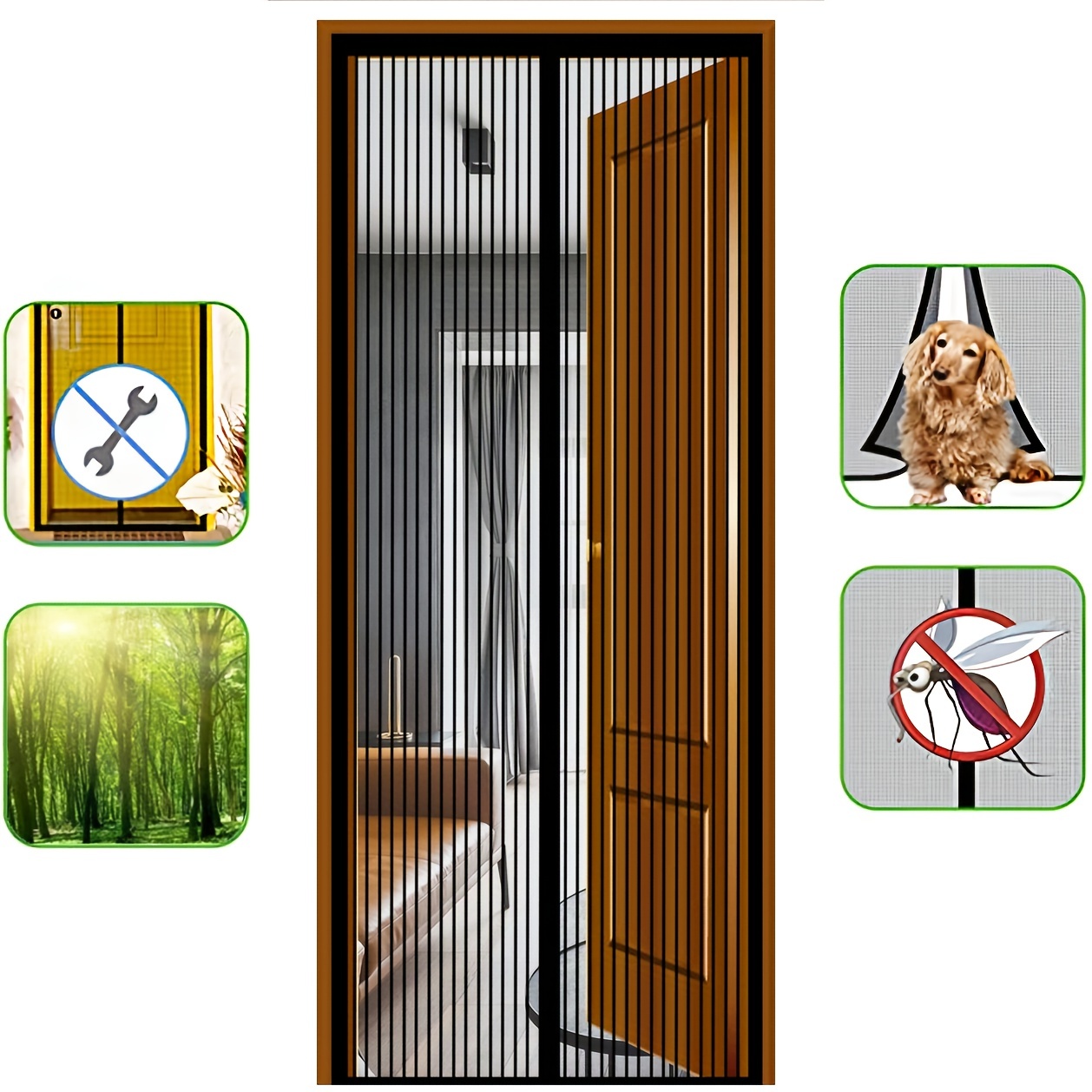 Cortina de puerta con cierre de cremallera, mosquitera para mascotas, malla  para moscas e insectos, resistente