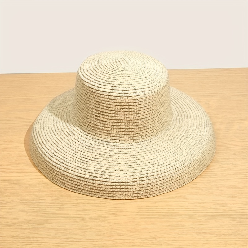 Sun Straw hat Summer Big Brim Straw Hat 15Cm Brim Hat Women Sun Hat Uv  Protection Beach Hat Outdoors Travel Foldable Sun Shade Hat (Royal Blue 6  3/4)