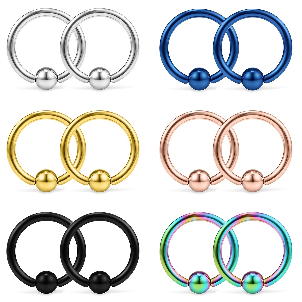 8PCS Horseshoe & Captive Bead Nose Hoop Septum Ring Set