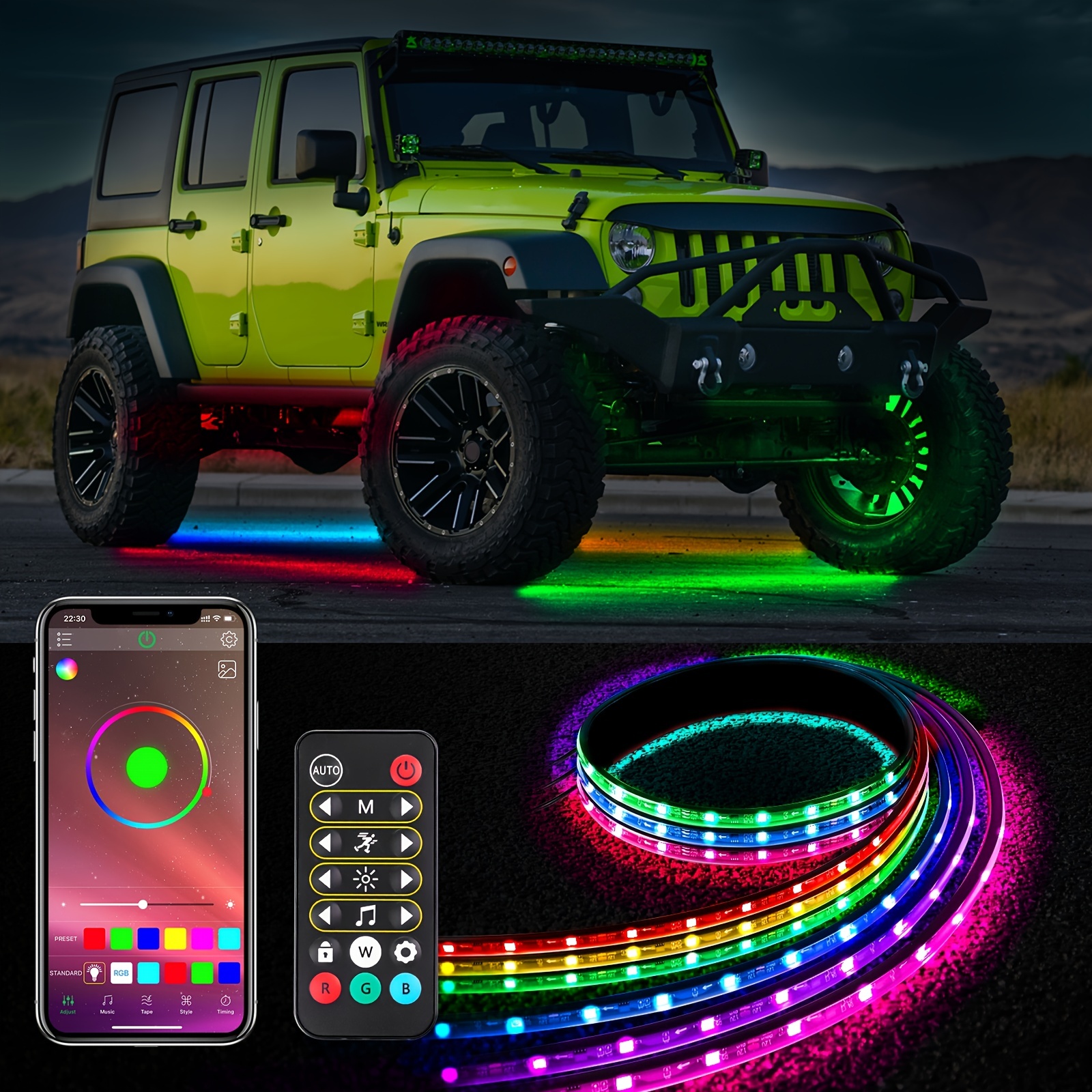 4 pezzi luce al neon per auto flessibile striscia LED sottoscocca controllo  remoto/APP RGB Dream Color lampada per atmosfera ambientale decorativa