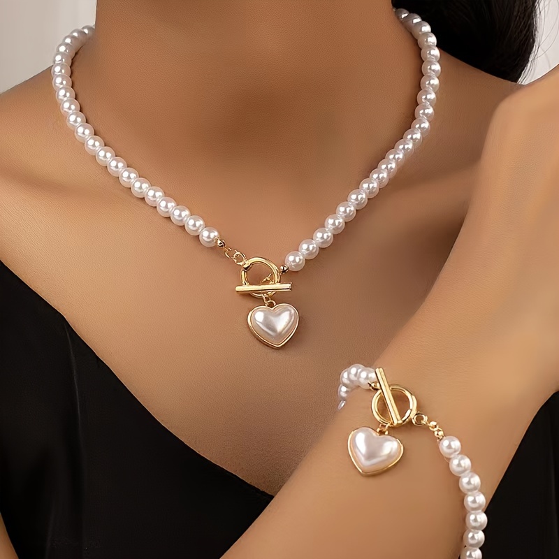 

Necklace + Bracelet Chic Jewelry Set Trendy Ot Buckle + Heart + Artificial Pearl Design Match Daily Outfits Party Accessories Sweet Gift For Her