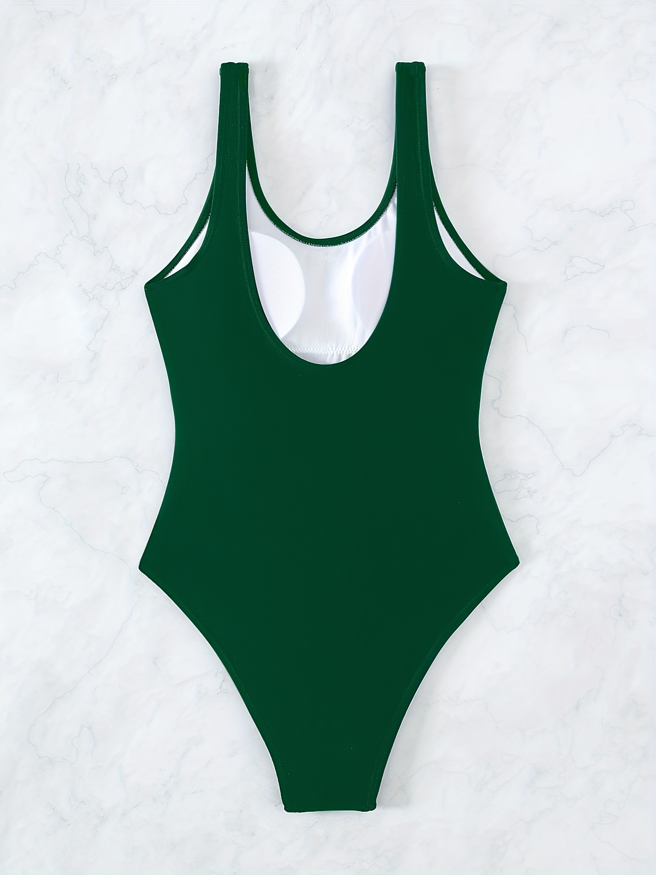 Plain Round Neck One Piece Swimsuit Tummy Control Backless Temu