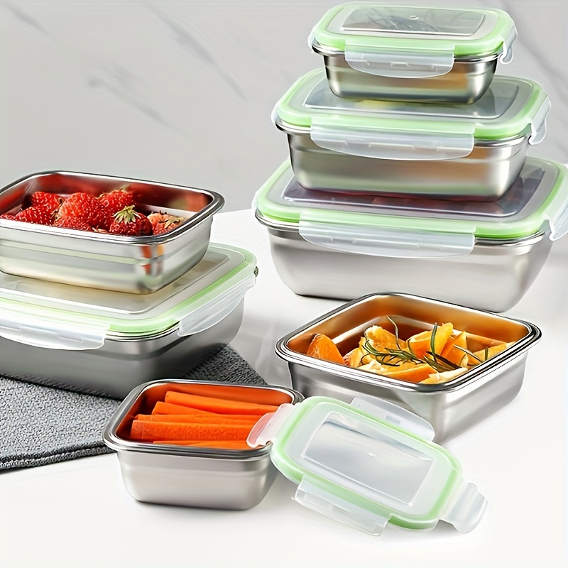 Stainless Steel Food Storage Box, Refrigerator Food Storage Containers With  Lid, Lunch Box, Reusable Storage Box For Lunch Box, Snacks & Leftovers,  Kitchen Supplies - Temu