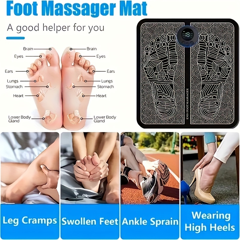 Electric EMS Foot Massager Pad Relief Pain Relax Feet Acupoints Massage Mat  Heat