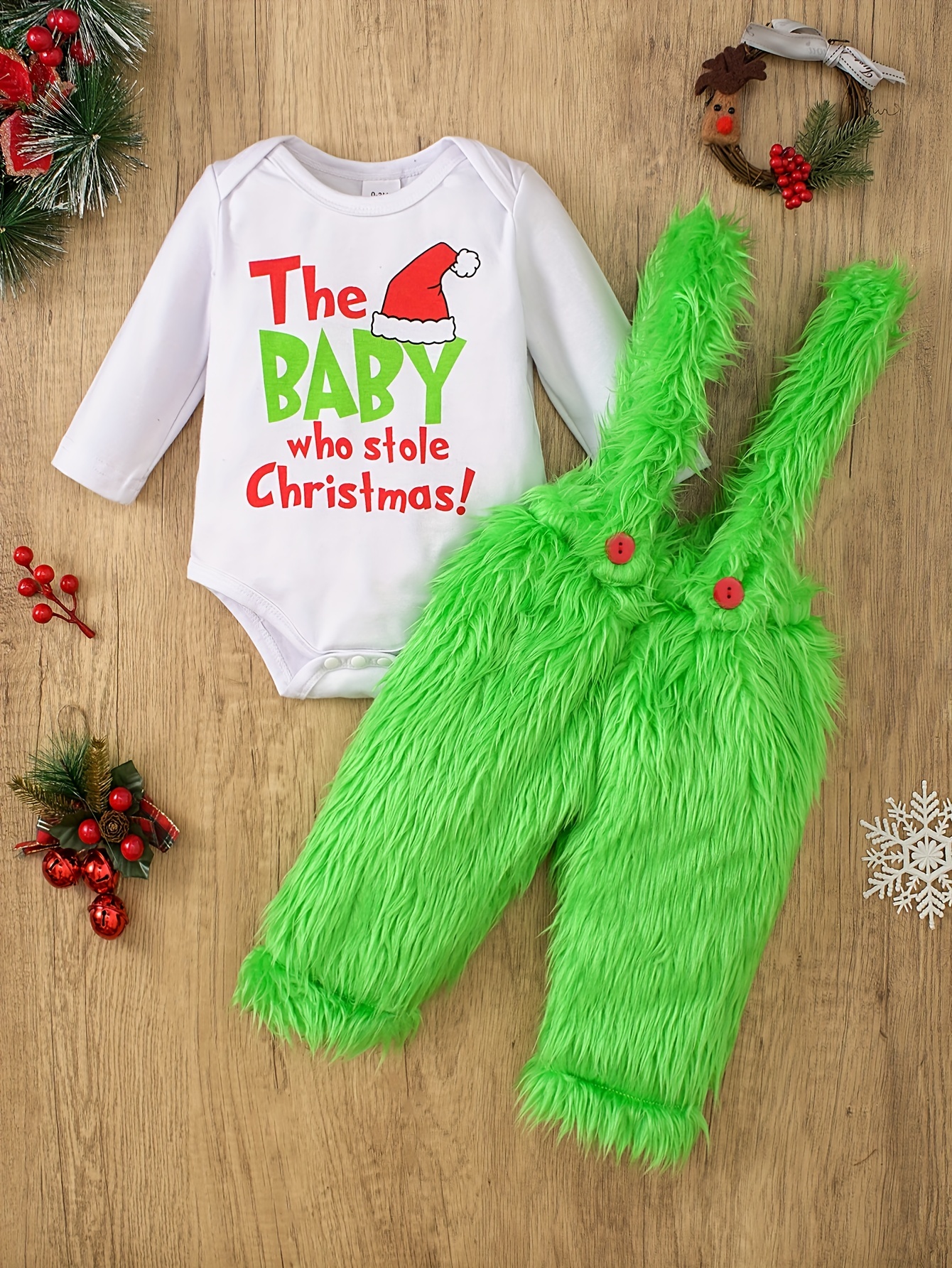 Ensemble de vêtements de jeu 2 pièces unisexe pour bébé à manches longues  My First Christmas Body et pantalon en tricot rayé