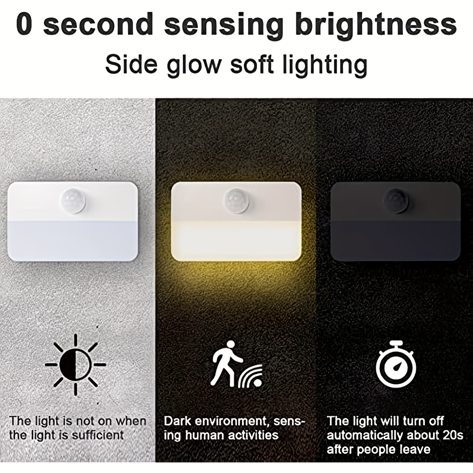 Luz con sensor de movimiento, luz nocturna LED con batería, luz de armario  para pegar en cualquier lugar, luz de escalera, luz de pared, 3 piezas