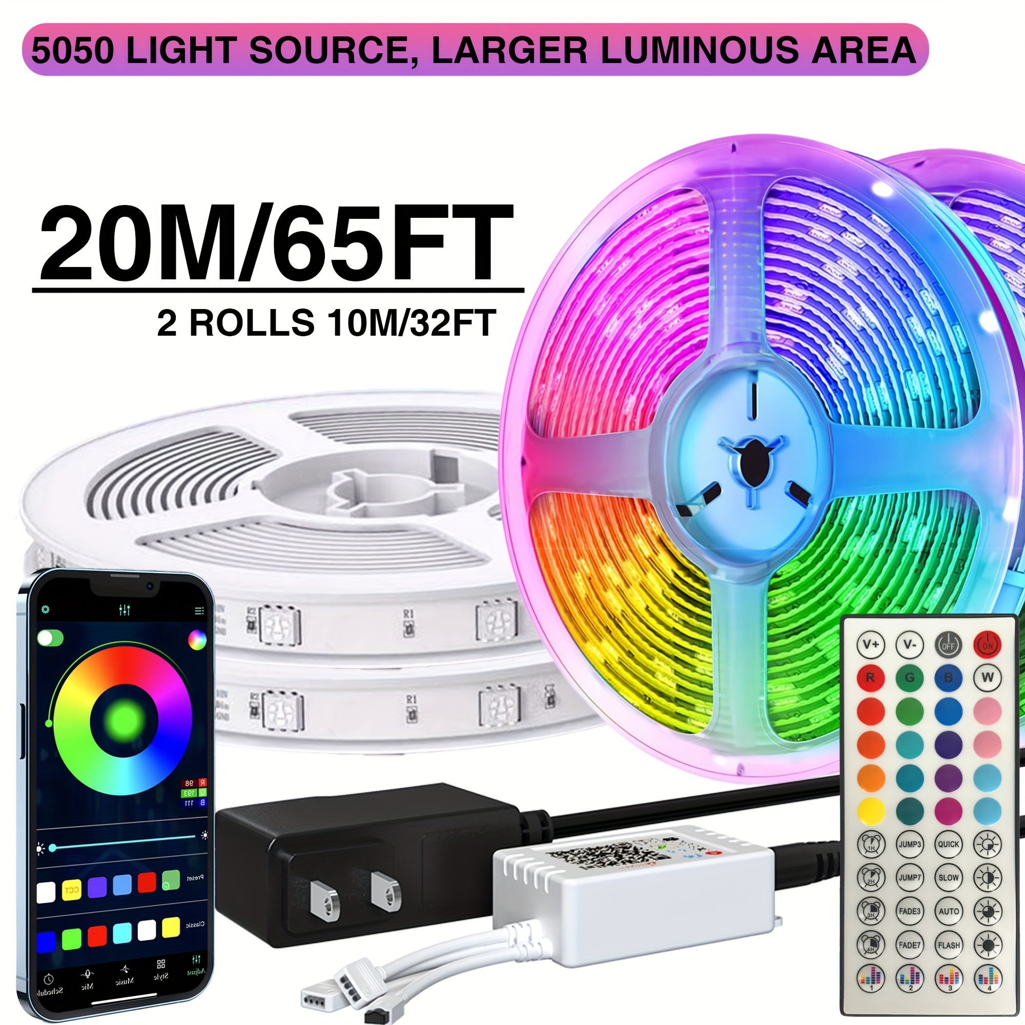 Smart 5050 Led Strip Light, With App And 44key Remote Control ...