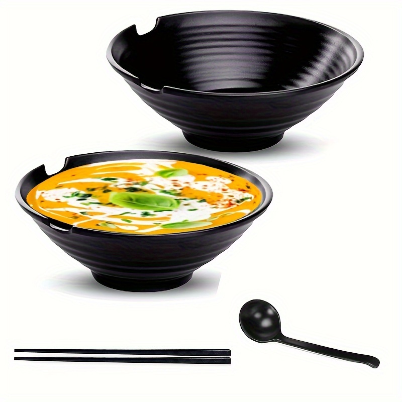 Juego de cuencos de ramen de cerámica, 2 juegos de 34 onzas grandes  japoneses para servir con palillos y cucharas para ensalada de pasta de  sopa Pho
