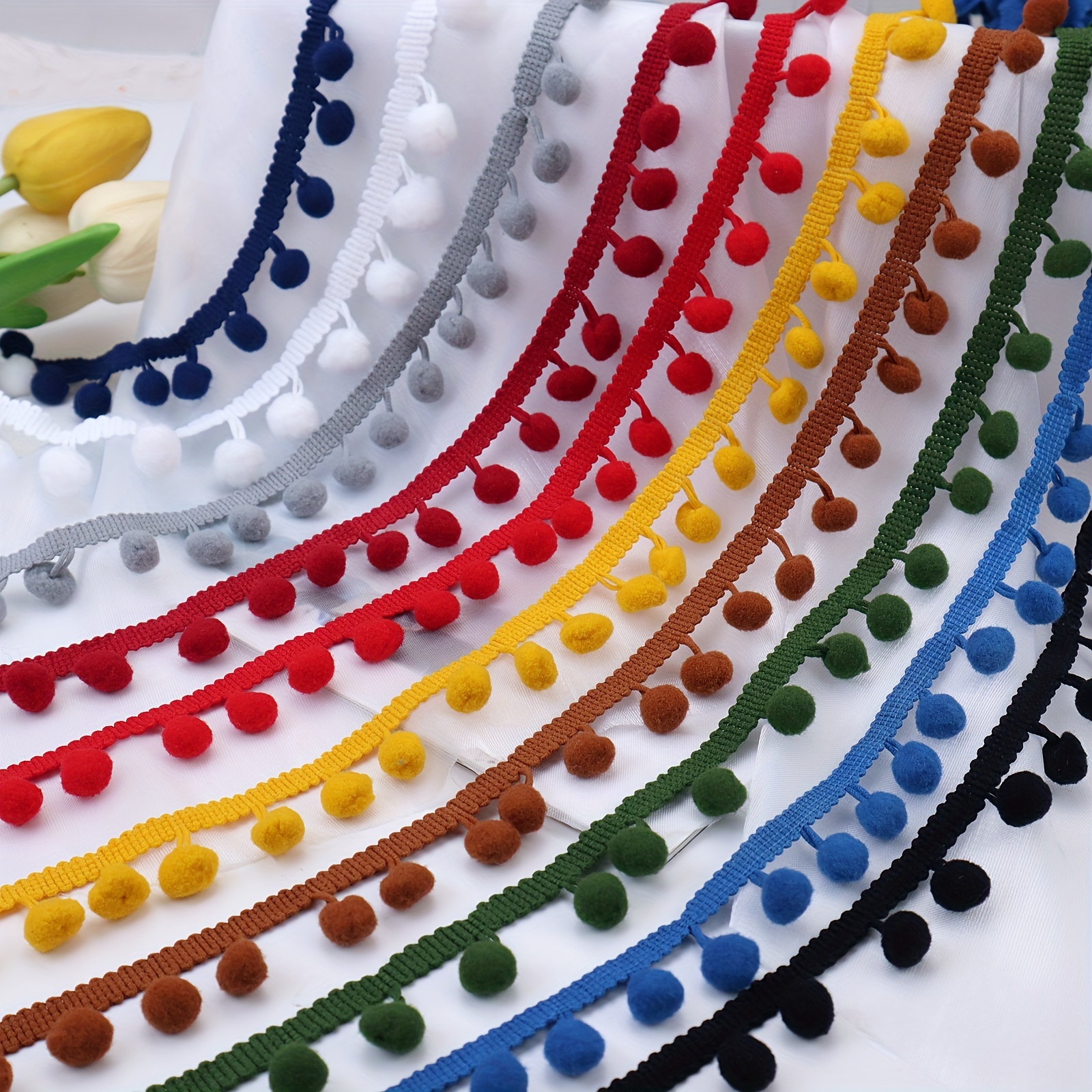Colorful Pompoms Trim Lace Ribbon Fabric For Handmade Diy - Temu