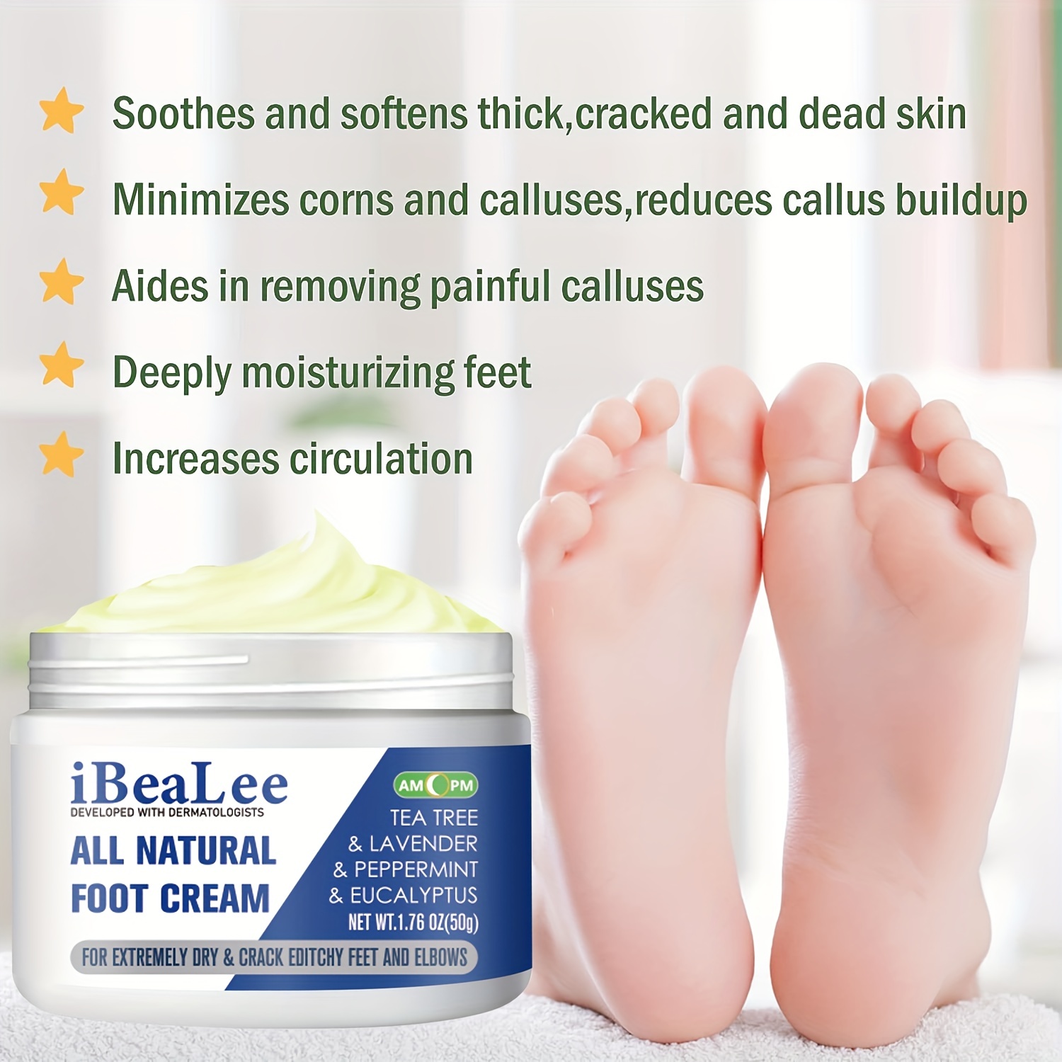 Eucalyptus Foot Cream for Dry Feet Heels Knees