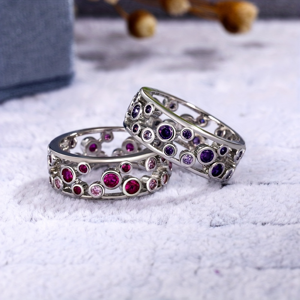 Zirconia Silver Plated Hollow Ring - Y2K Jewelry