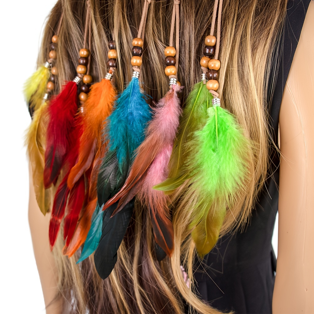 Boho Feather Hair Clips Hippie Hair Extensions 6 Pcs Indian Tribal