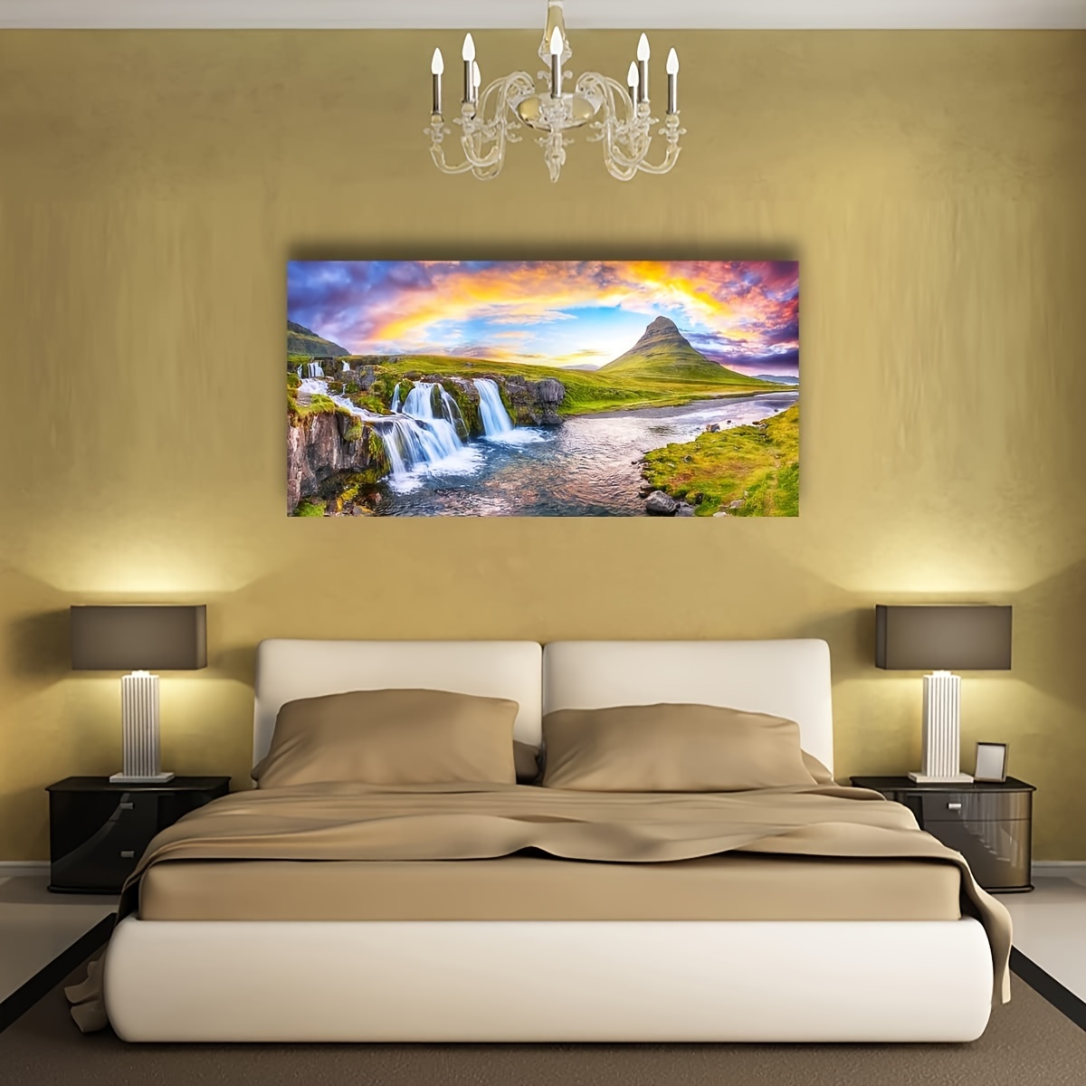 Waterfall Hill Pictures Canvas Wall Art For Living Room Bedroom