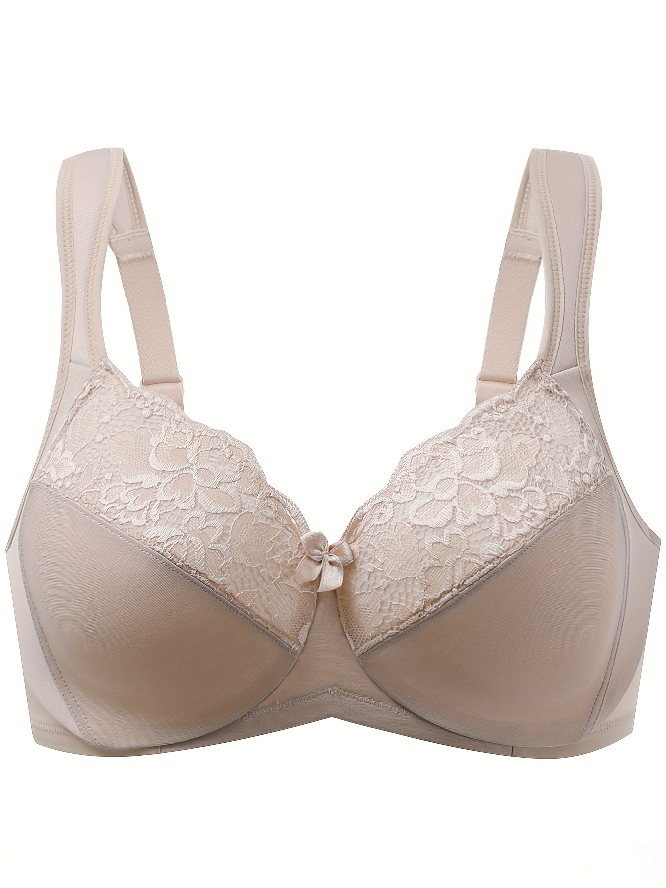 Women's Elegant Bra Plus Size Lace Stitching Bow Front - Temu Germany