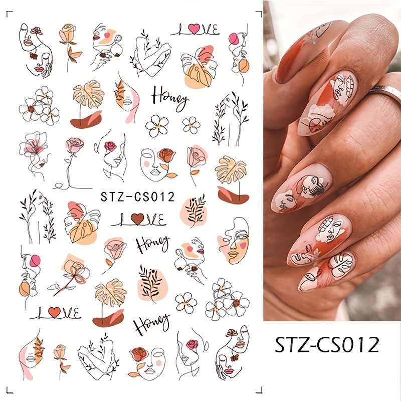 Graffiti Fun Nail Art Stickers, Abstract Nail Decals 3D Self-Adhesive  Abstract Lady Face Rose Leaf Nail Design Manicure Tips Nail Decoration for  Women