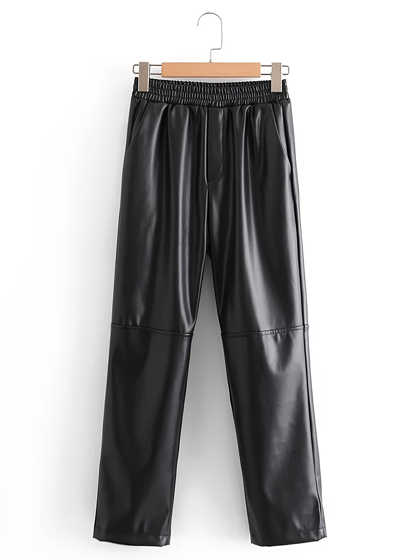 Gothic Solid Pu Leather High Waist Leggings Casual Skinny - Temu