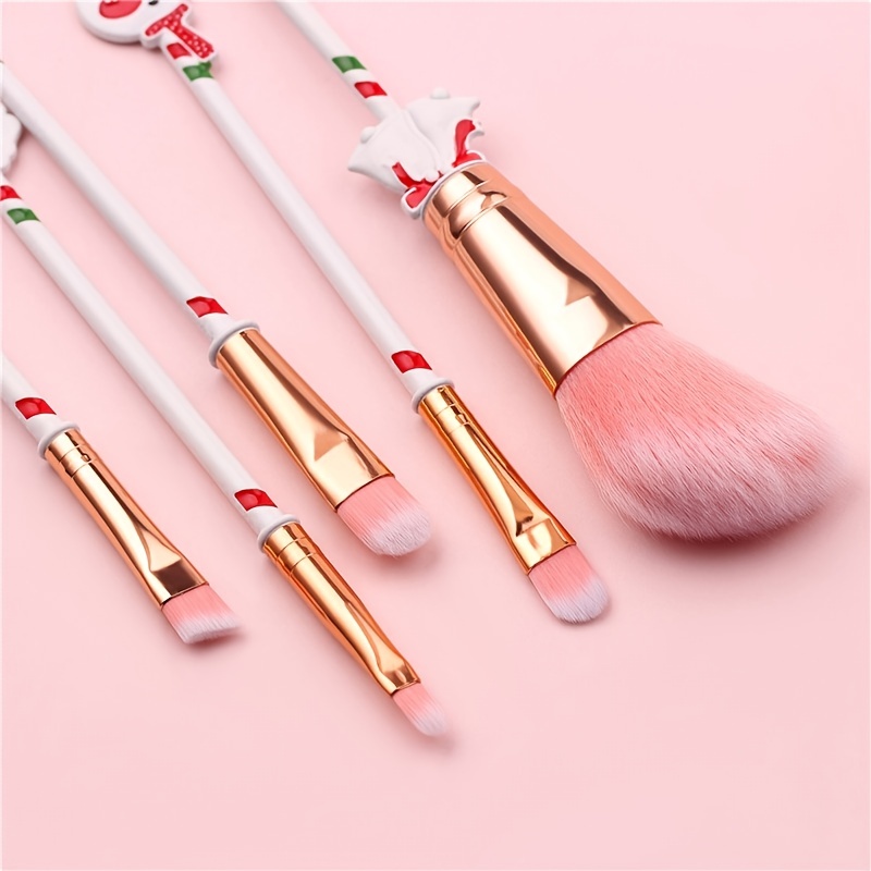 Christmas Makeup Brush Set,6Pcs Christmas Themed Brush Candy Christmas Tree  Elk Bell Contouring Eye Shadow Concealer Eyebrow Lip Brushes Set 