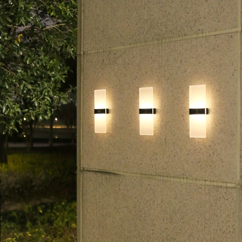 2pcs outdoor solar garden light warm and daylight white lights solar double head acrylic wall light waterproof for pathway