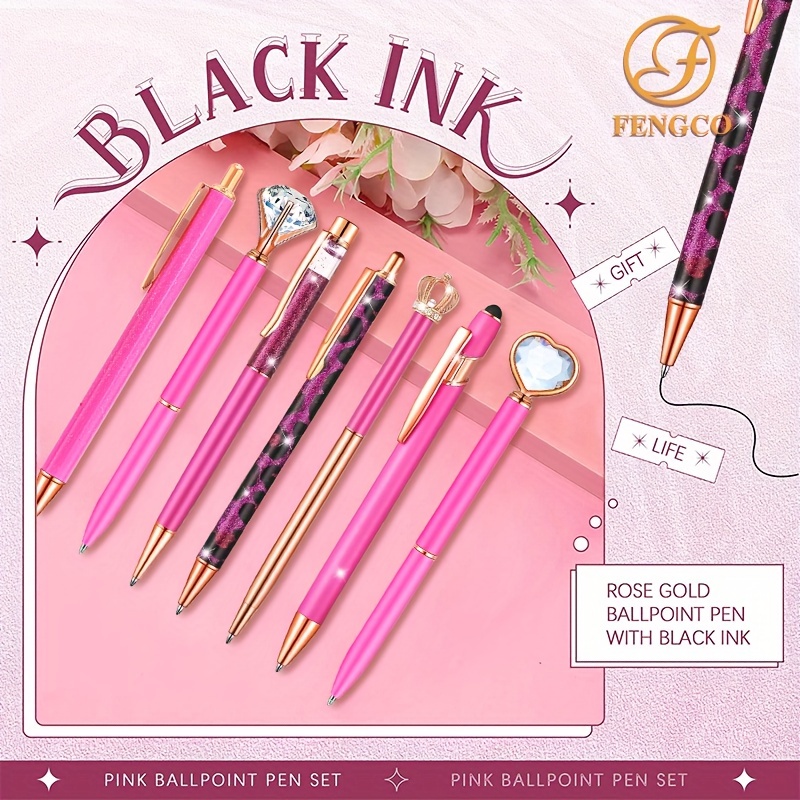 8 Pieces Pink Ballpoint Pen Set Metal Crystal Diamond Pen Liquid Sand  Glitter Pen Fancy Pens Retractable Black Ink Ball Point Pen Gifts for  Journaling