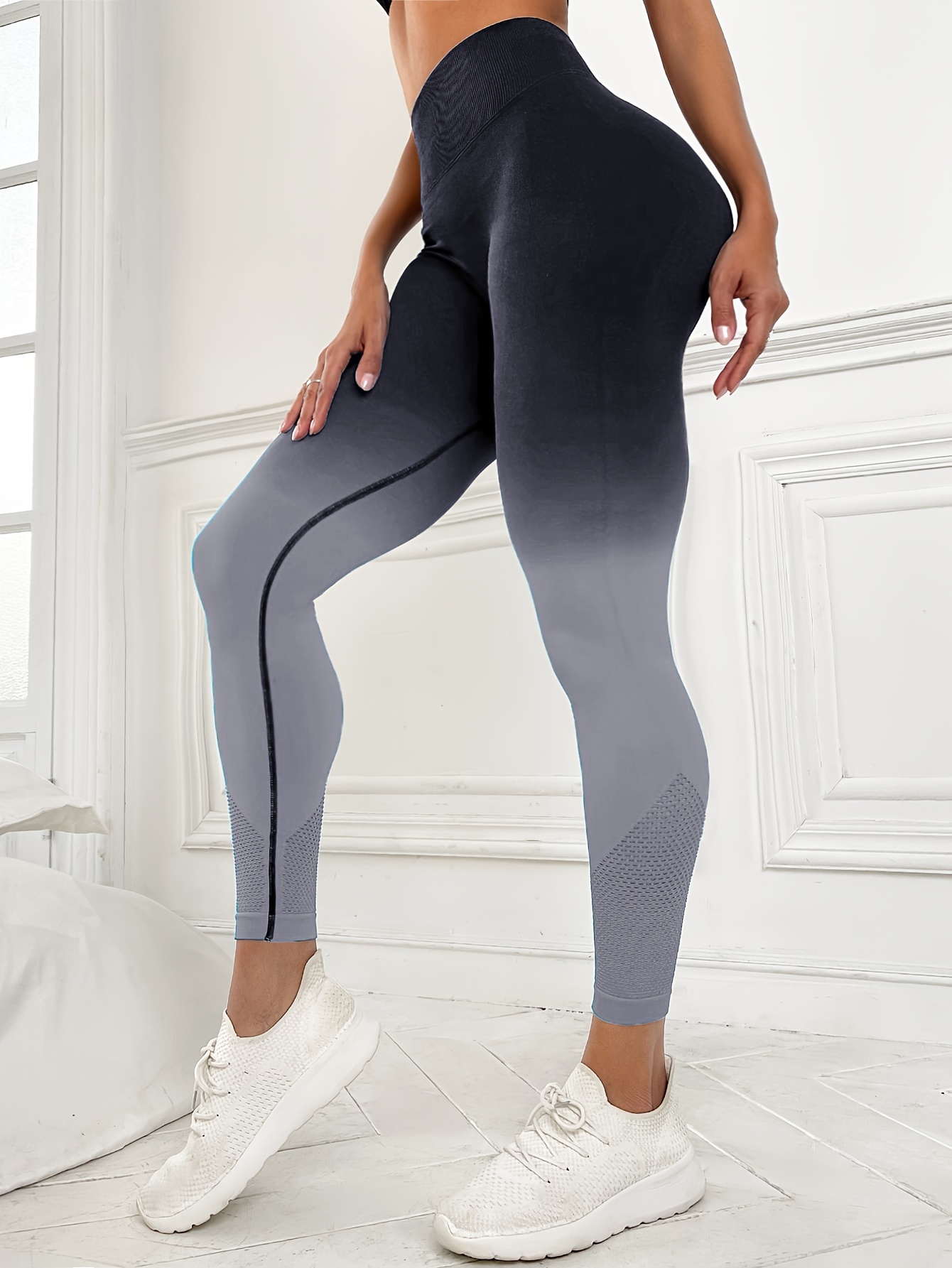 High Waisted Leggings for Women Ombre Color No See Through Stretch