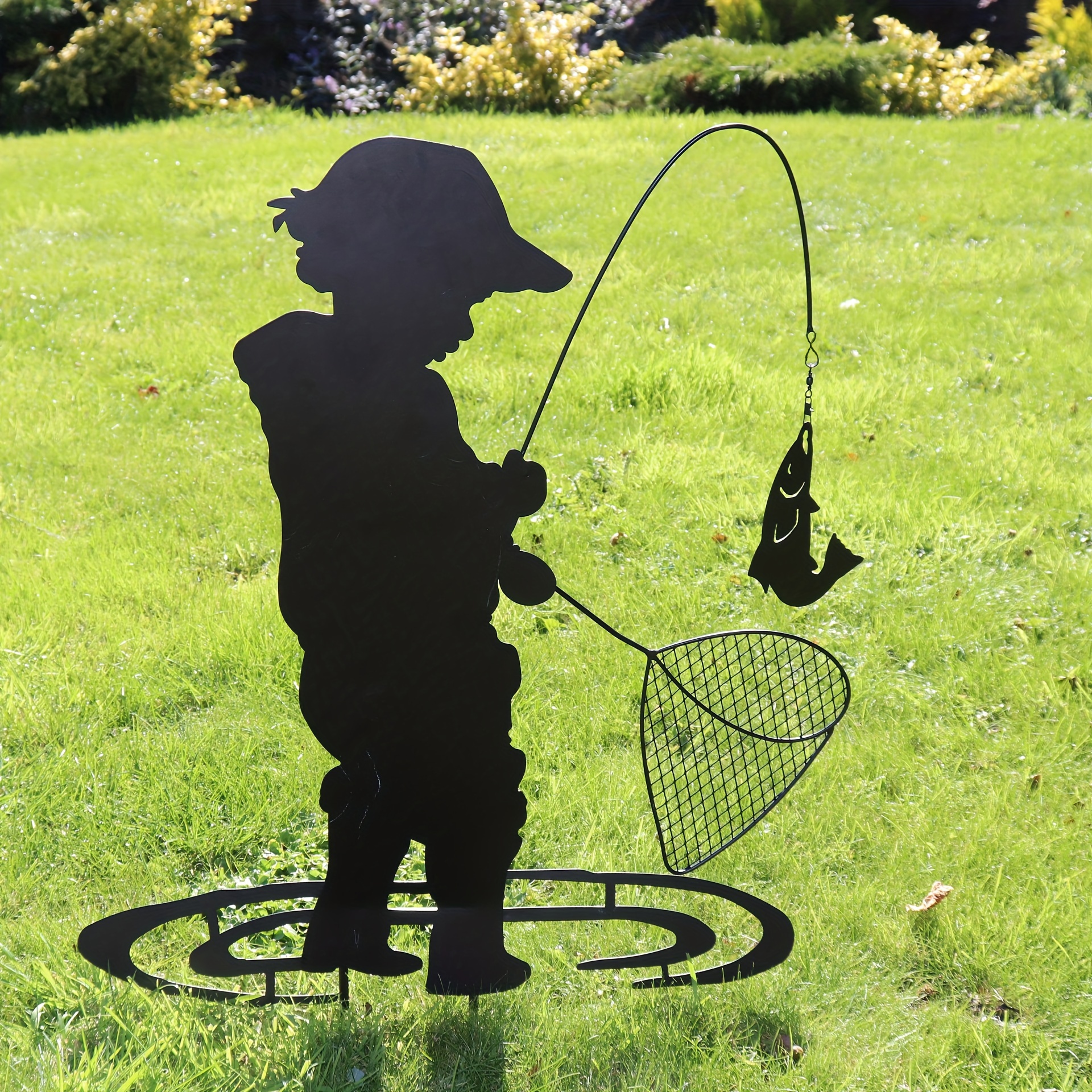 Boy Silhouettes Fishing Playing Vintage Metal Garden Stake - Temu Canada