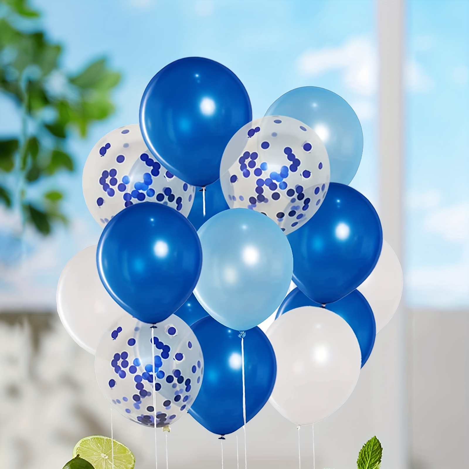 Globos azul perla y blanco, 60 globos de 12 pulgadas azul oscuro azul claro  bebé con confeti globo de látex para helio para decoraciones de fiestas