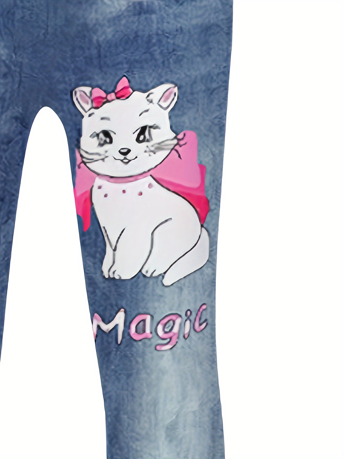Kitten & Heart Print Fashion Girls' Imitation Denim 3D Print Comfy Long  Pants