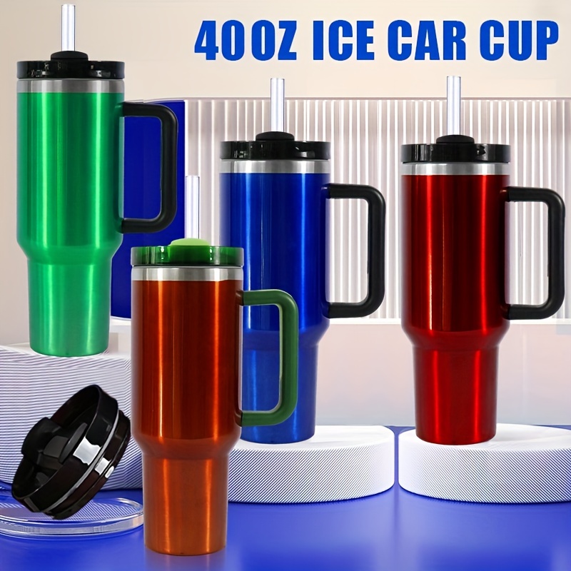 1200ml/40oz Tumbler With Handle And Straw, Stainless Steel Cold Drink Cup  With Handle And Anti-leak Lid, Car-mounted Straw Cup For Outdoor Travel