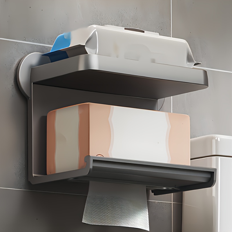 1pc, self-adhesive perforation-free bathroom storage shelf, wall