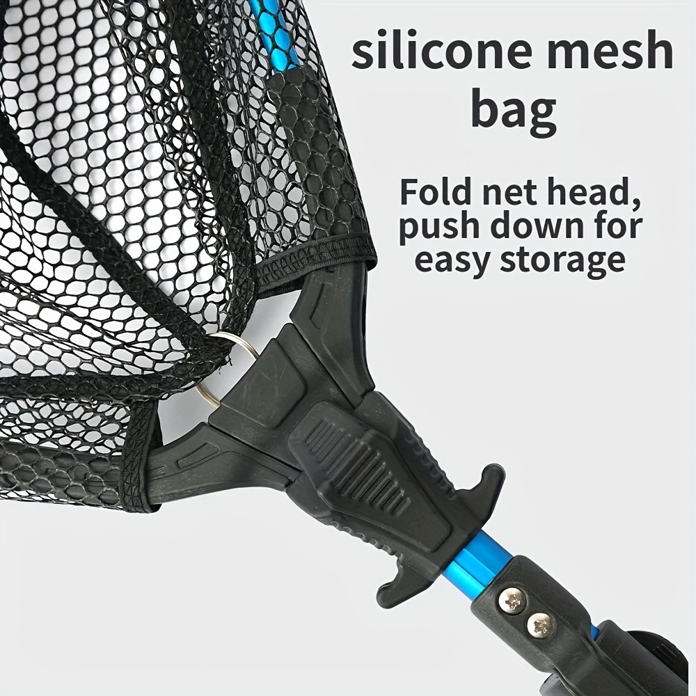 YVLEEN Folding Fishing Net - Foldable Fish Landing Net Robust Aluminum Telescopic Pole Handle and Nylon Mesh 16inch Hoop Size