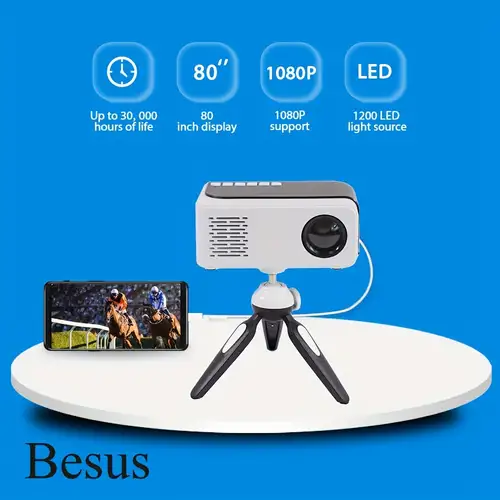 Mini proyector Bluetooth de 9500 lúmenes, Full HD 1080P compatible con  proyector de películas portátil para exteriores para iOS, Android, Windows