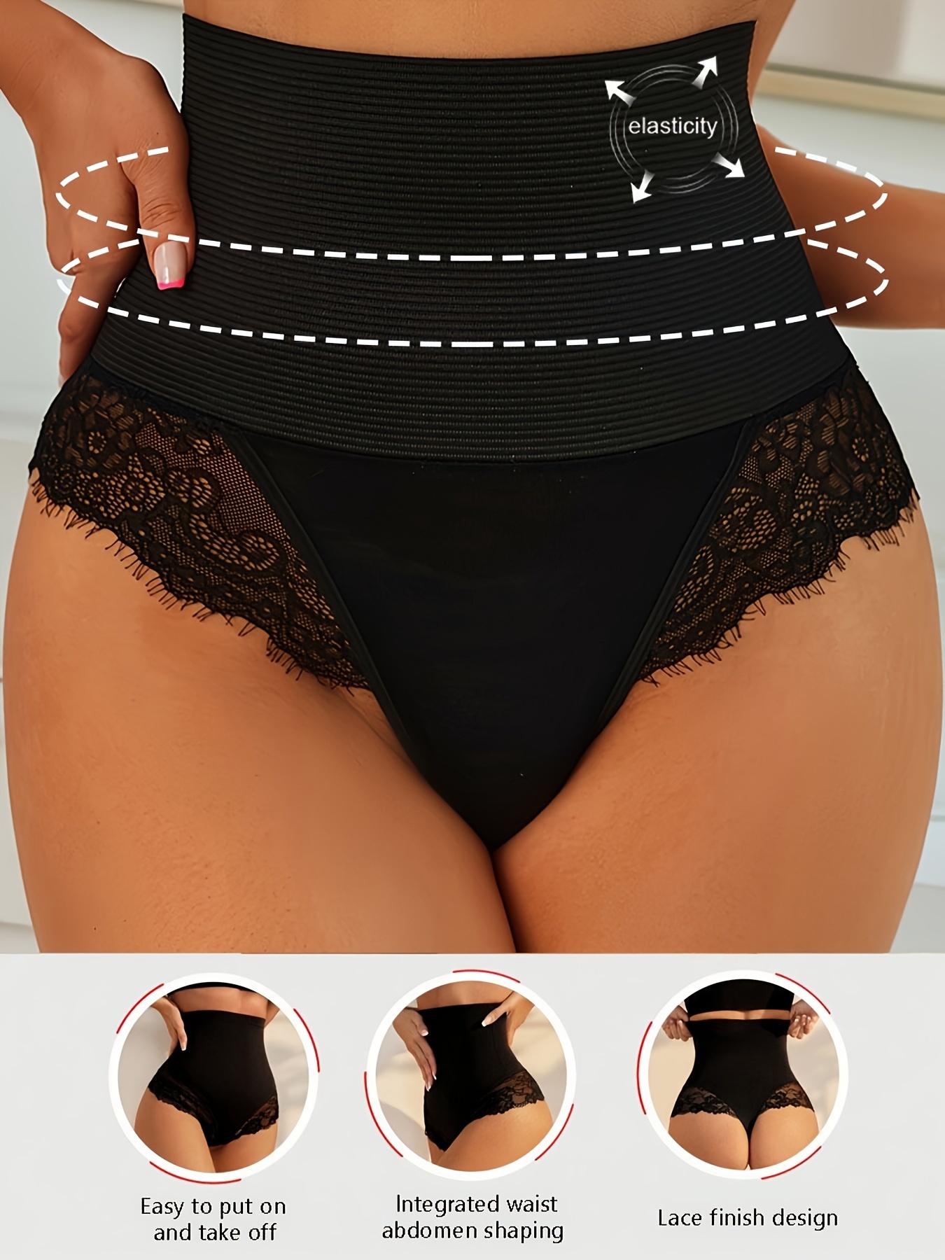 Lace Trim Solid Color Boxer Panties Women Body Shaping Tummy - Temu