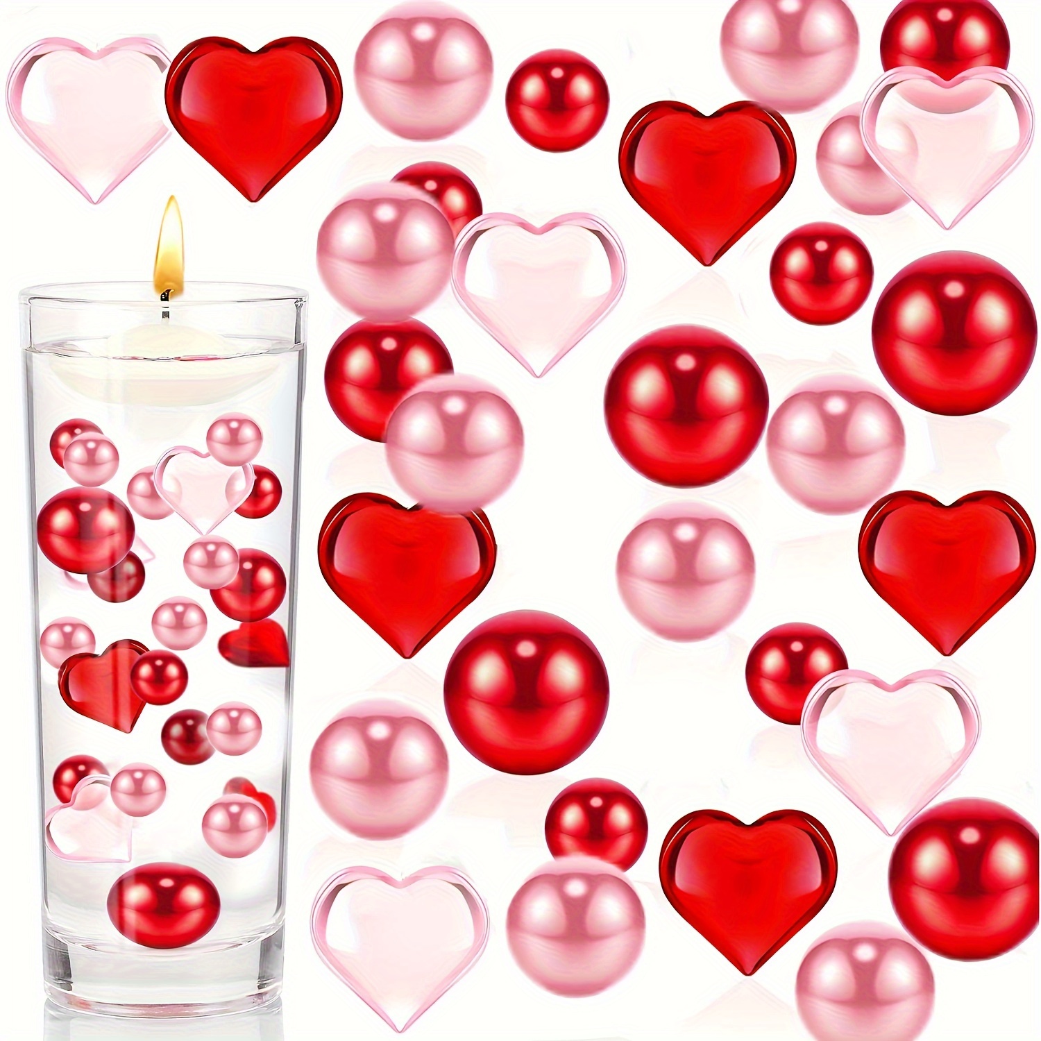 Chiccall Valentine's Day Decor 6076Pcs Vase Filler Heart Pearl Water Gel  Bead Floating Candles Centerpiece For Valentine's Day Wedding Decor 