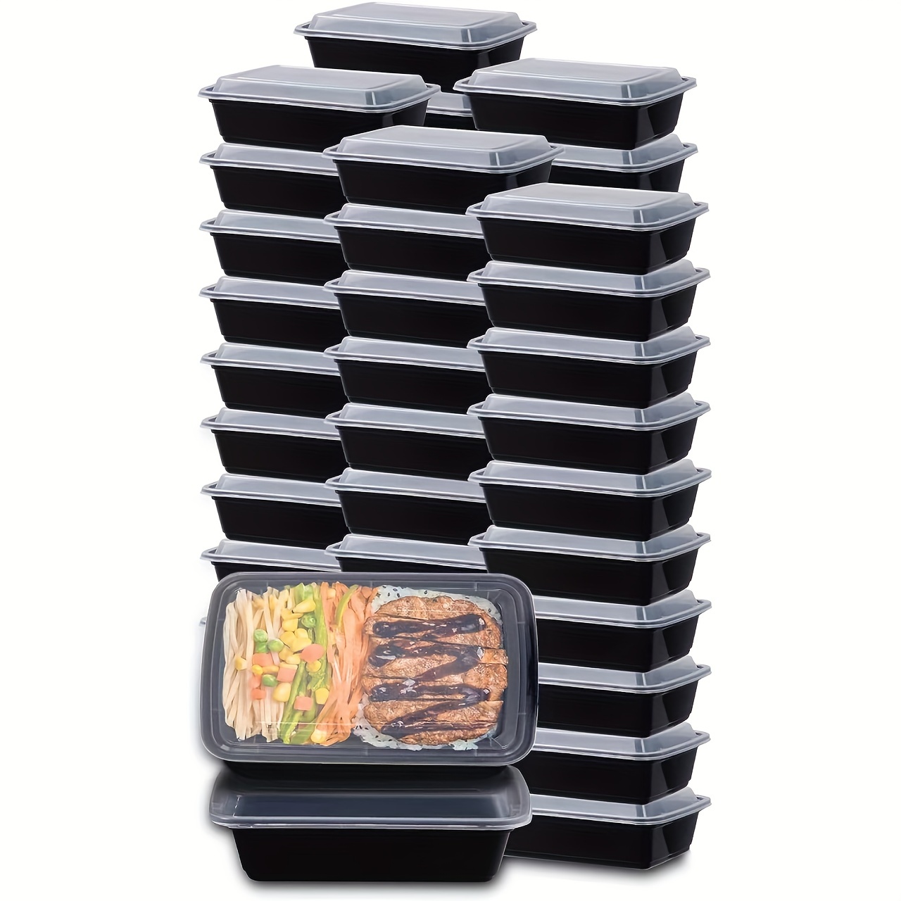 50pcs, Meal Prep Containers, 26 OZ Microwavable Reusable Food Containers  With Lids For Food Prepping, Disposable Lunch Boxes, Plastic Food Boxes,  Stackable, Freezer Dishwasher Safe, Kitchen Gadgets, Kitchen Accessories