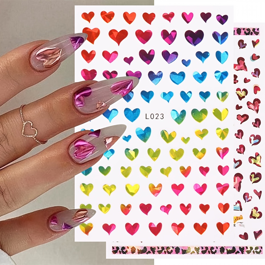 Valentine's Day Nail Stickers 3d Self Adhesive Heart Design - Temu