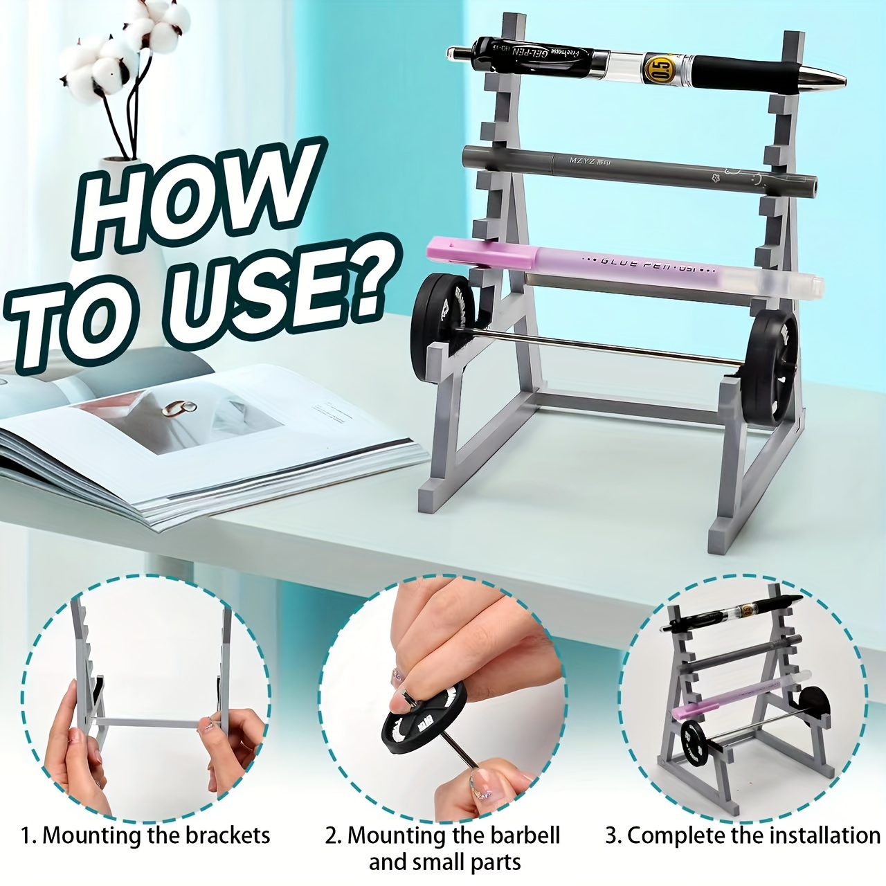 Pen Holder Fitness Equipment Mini Pen Holder Fun Barbell - Temu