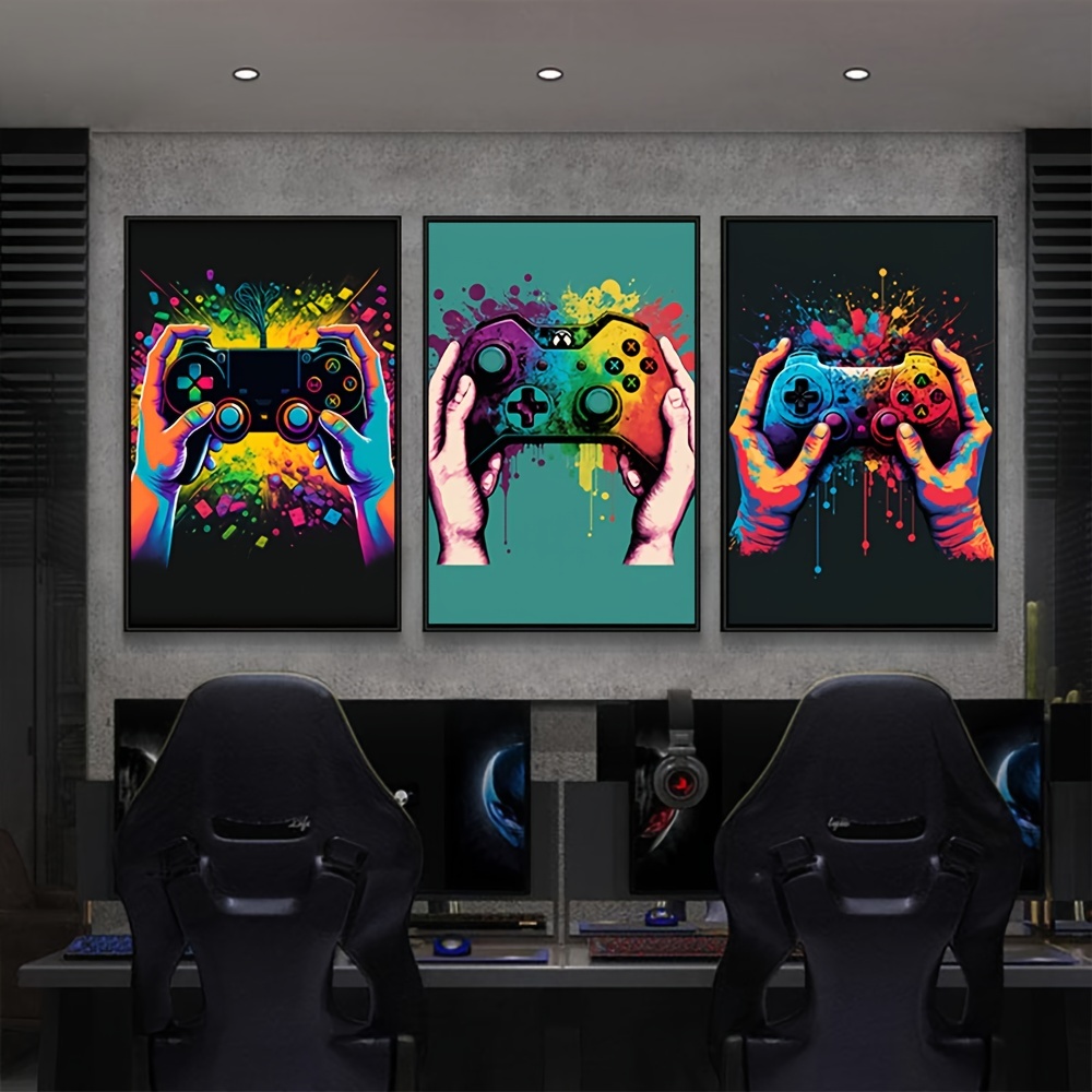 Hd Printed Colorful Neon Gamer Controller Canvas Decorative - Temu