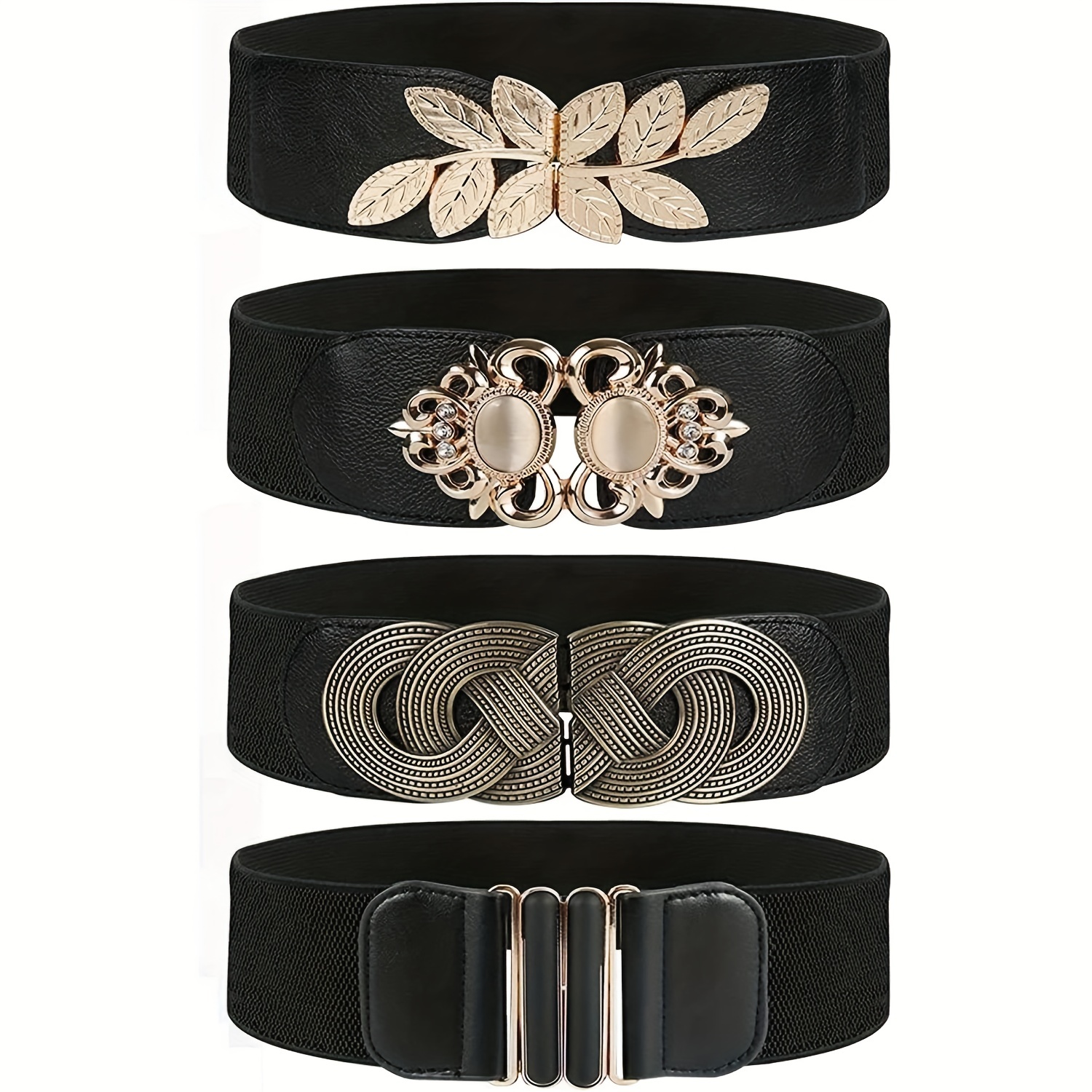 Double Buckle Elegant Metal Belts Trendy Elastic Golden - Temu Canada