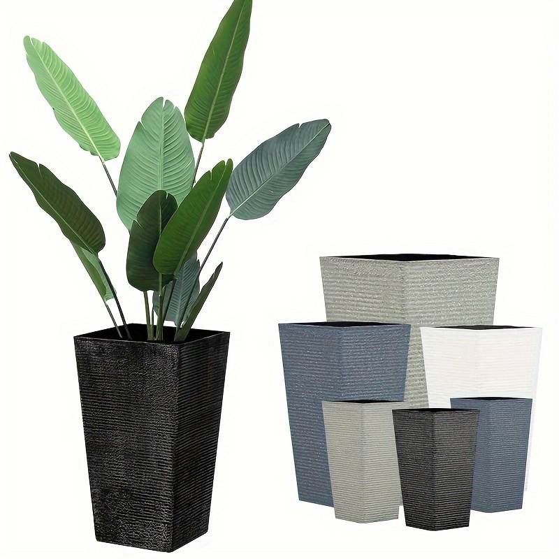 24 in. H Tall Concrete Planter (Set of 2), Large Outdoor Plant Pot, Modern  Tapered Flower Pot for Garden