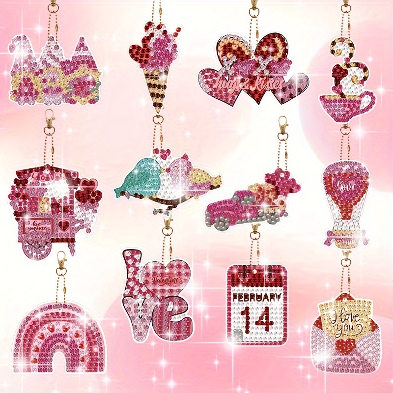 24PCS Valentine's Day Diamond Painting Keychains 5D Valentine