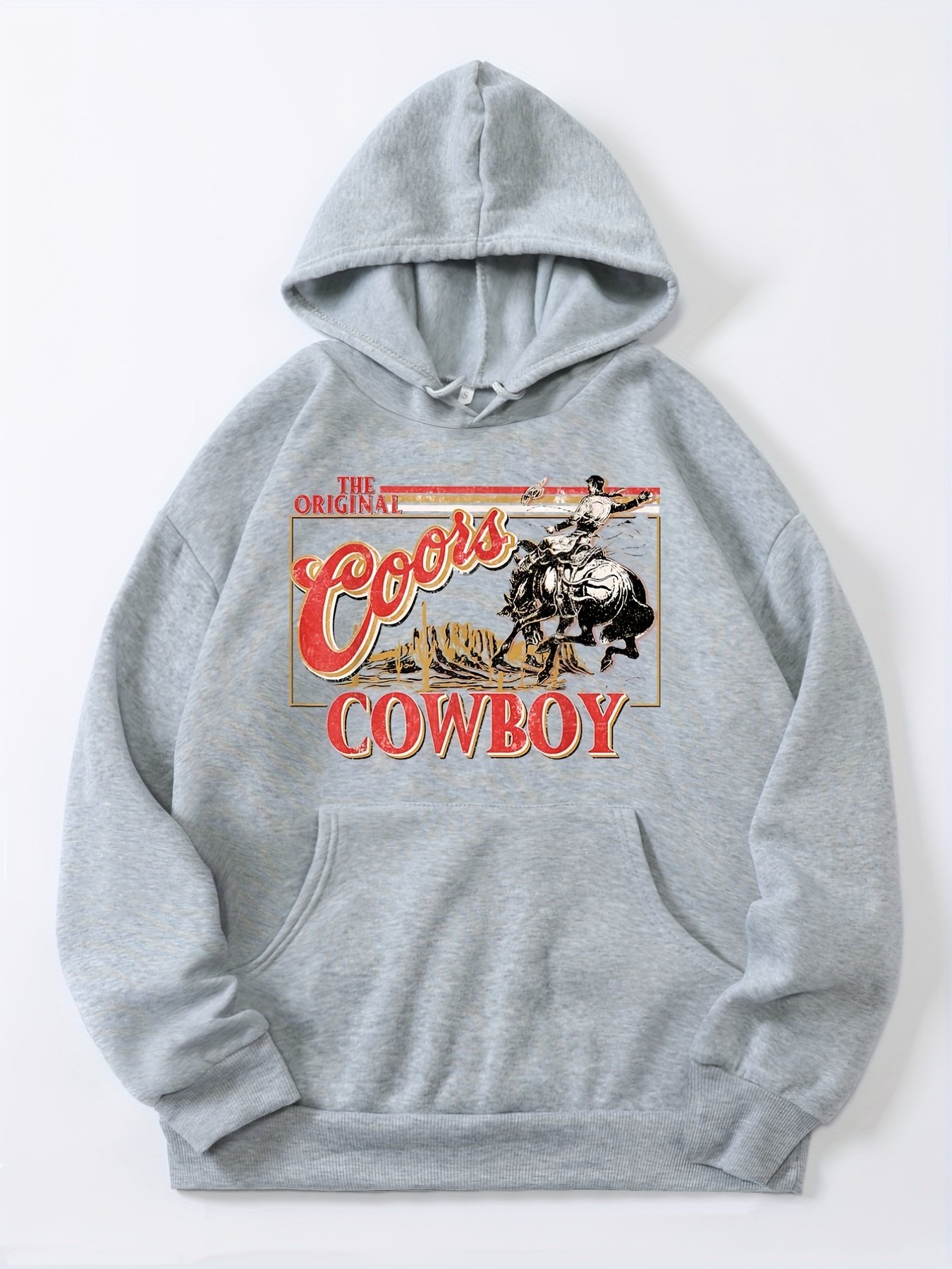 Cowboy Print Hoodie, Casual Pocket Long Sleeve Drawstring Hoodies