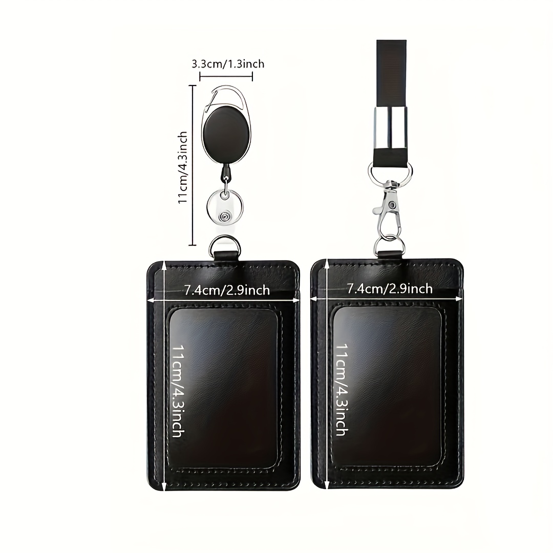 Badge Holder, Arae PU Leather Vertical ID Card Holder with Detachable  Lanyard/Strap - Black : : Office Products