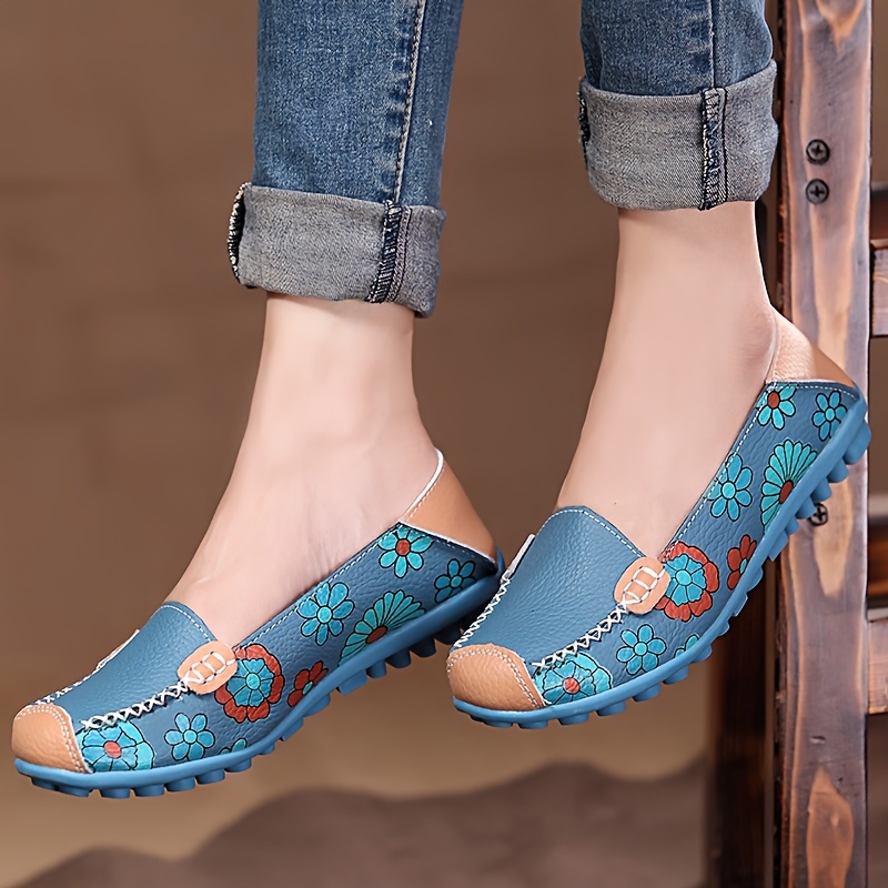 Women's Flower Pattern Flat Shoes Casual Slip Outdoor - Temu