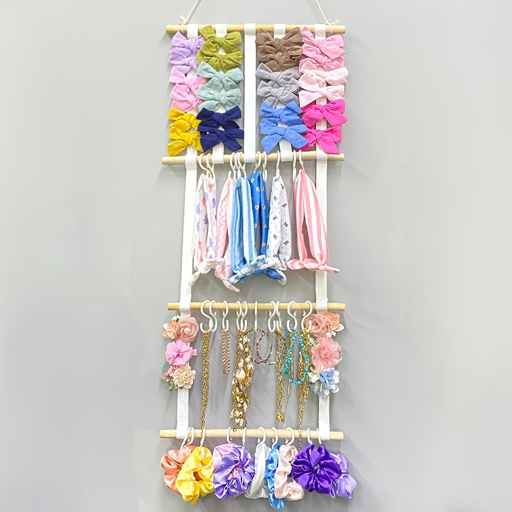 Bow Organizer for Girls Hair Bows, Headband Holder Hanging Bow Storage  Organizer Rack with Hooks, Wood Bow Holder Hair Accessories Organize