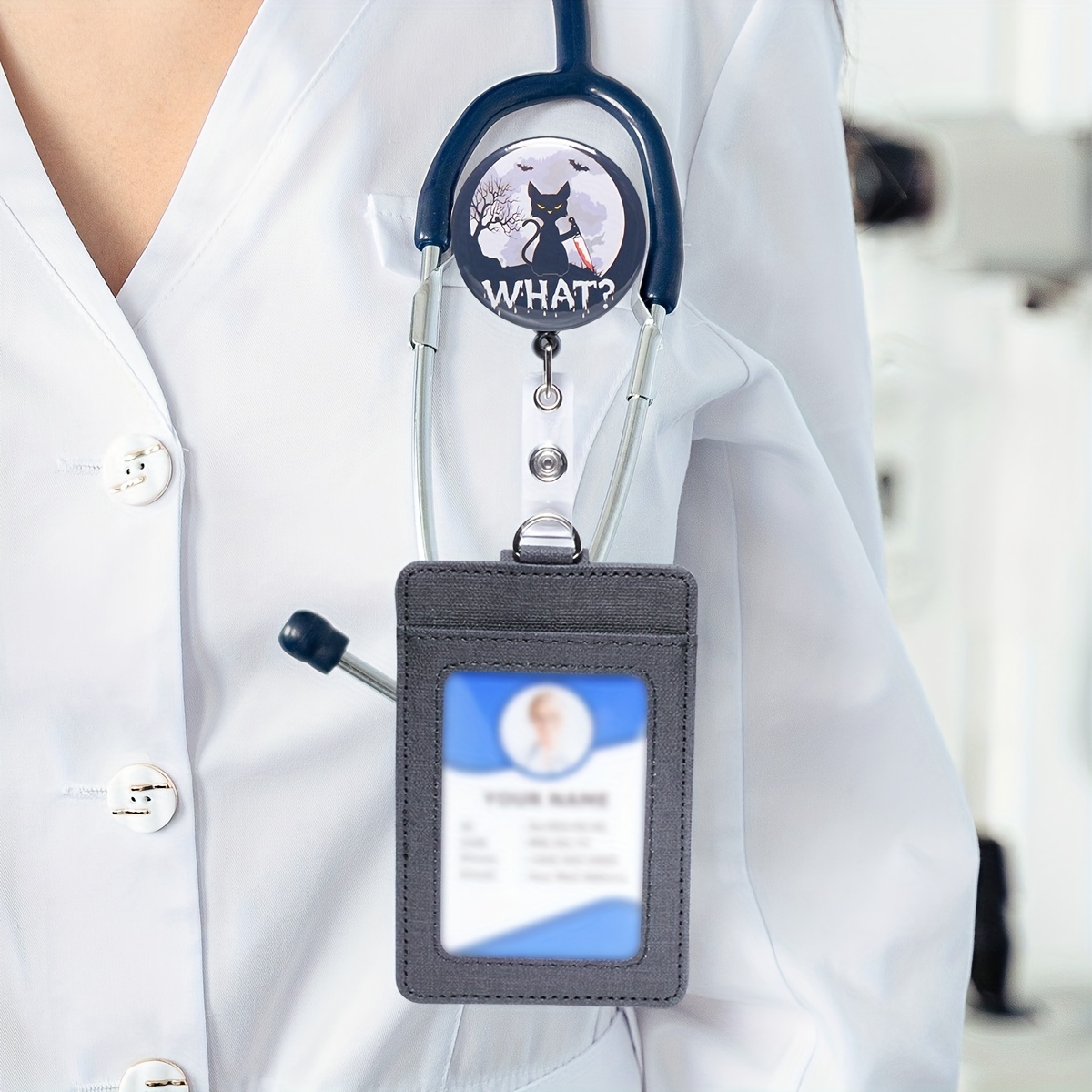 Retractable Nurse Badge Reels Novelty Interchangeable Black - Temu