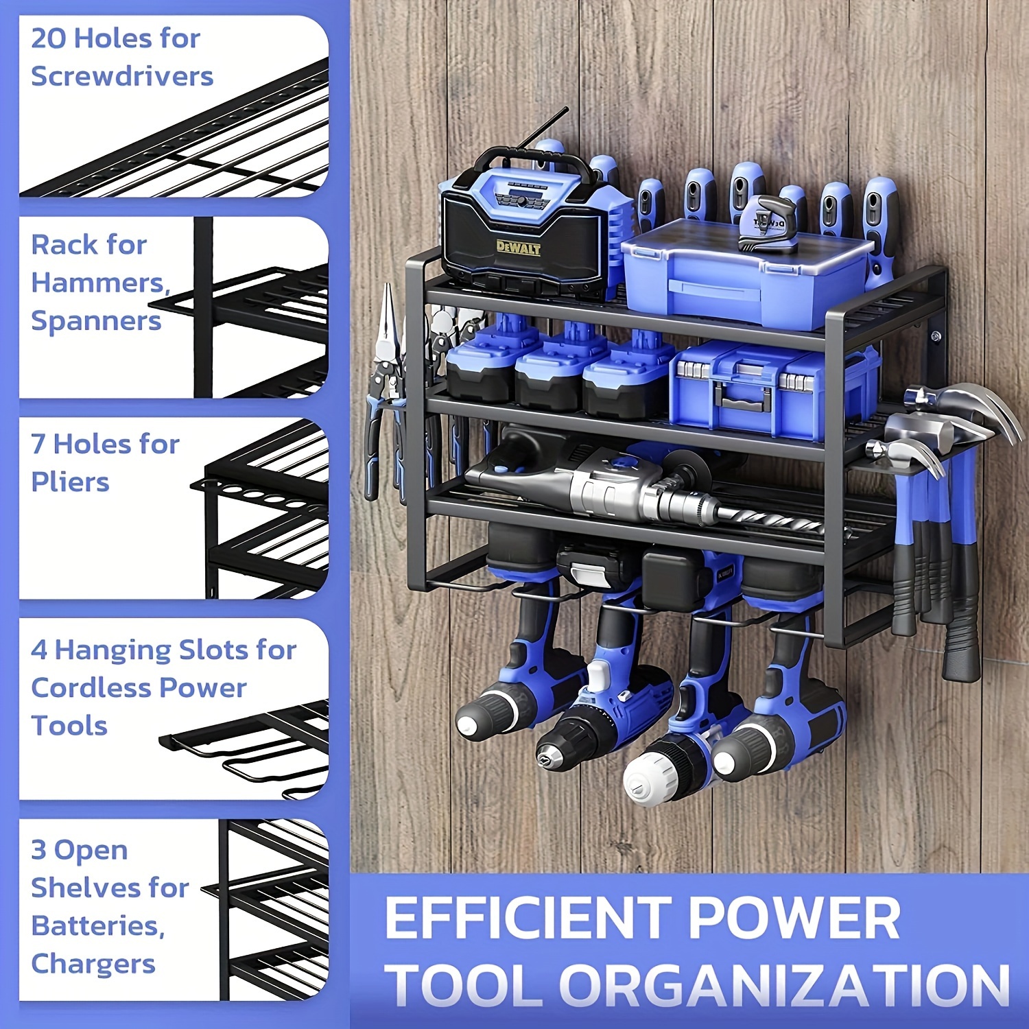 Power Tool Organizer Electric Drill Holder Wall Mount Rack Wrench